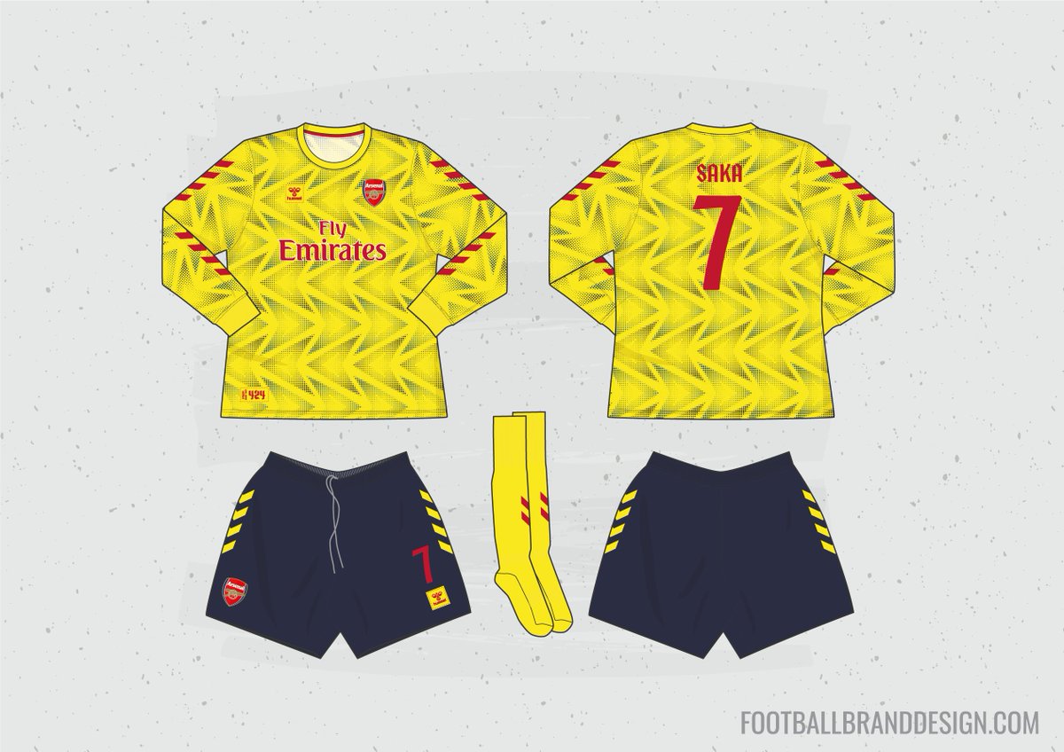 SvanteIvar's tweet image. Concept kits for @Arsenal and @hummel1923. Home, Away, Third and GK inspired by the famous Bruised Banana kit in the 90s.
#kitdesign #sparkdesignacademy #ShareTheGame