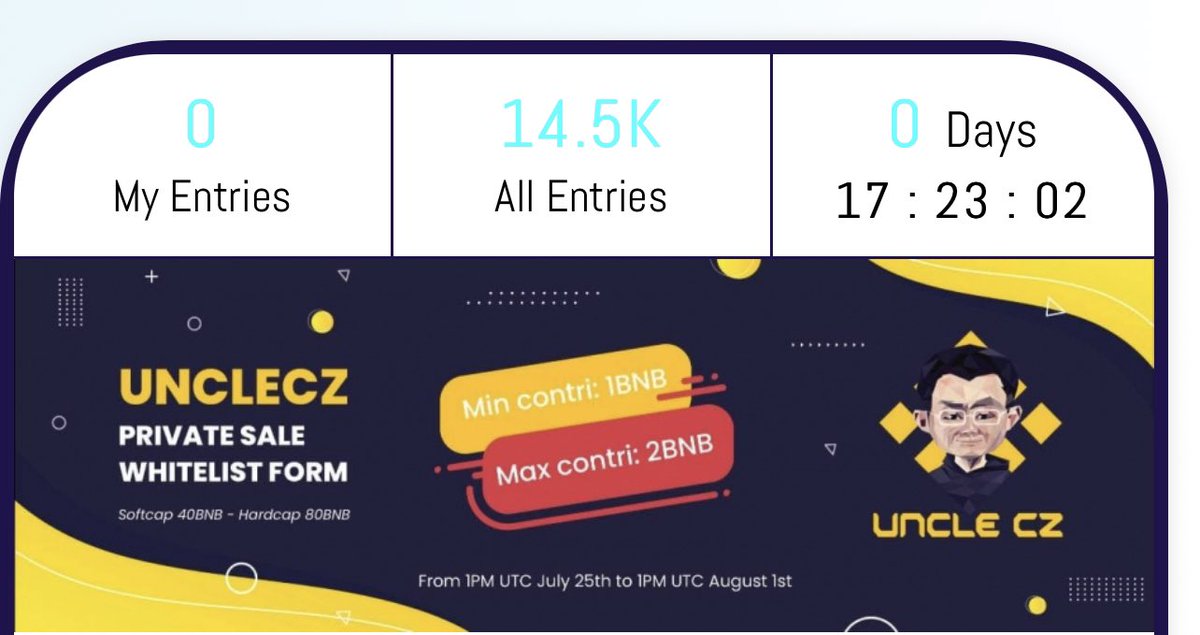 cz_uncle's tweet photo. 🎉Over 14.5k entries already🎉

👨The WL form will close in 17 hours! Make sure you dont miss the chance to meet your #UNCLECZ #meme #BNB #BinanceSmartChain #CZ @elonmusk @cz_binance https://t.co/ORI01DfPji