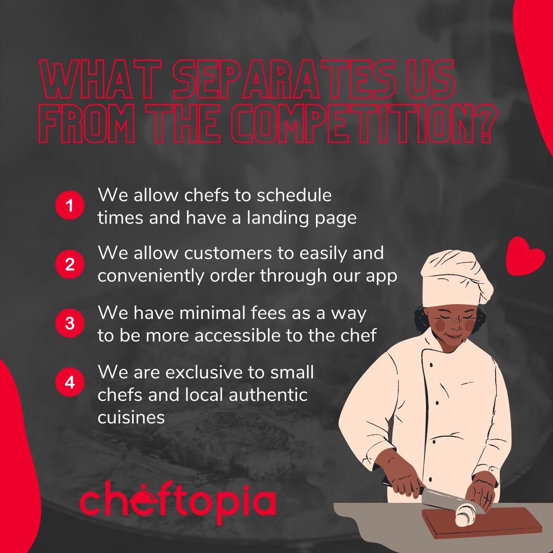 cheftopia's tweet photo. Just a few reasons to pick #Cheftopia as your platform to share your cookings! When you sign up with us, you will also get included marketing, the option to use our partnered commercial kitchens, and more. 
Let us know if you have any questions! We would be honoured to have you! https://t.co/6yWFp74zu5