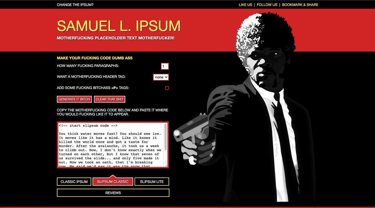 AbhijeetRathor2's tweet photo. Lorem ipsum generator for fun https://t.co/mhnDFmRVeV 

#pulpfiction #saywhatonemoretime https://t.co/9AXTPzyADB