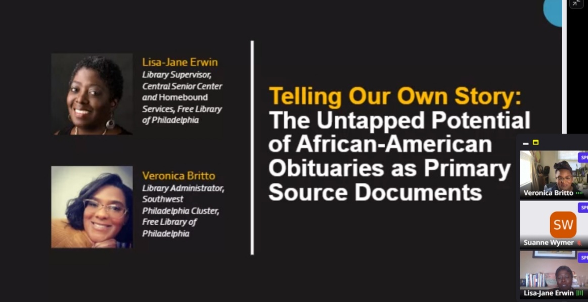 BelizeLibrarian's tweet photo. #Lisa-JaneErwin &amp; #VeronicaBritto shared the importance of African American #funeralprograms &amp; #obituaries - where to collect, online catalogs, research uses, metadata, starting &amp; sustaining, promoting, partnerships. #NCAAL #NCAALXI https://t.co/XzP2HDEzLP