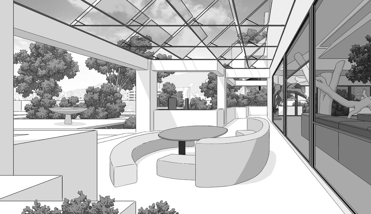 「My doll house」のtweetした使い回し背景の完成全体像がこれ↓

奥行とパーツ毎のレイヤー別になっています 