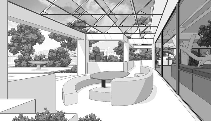 「My doll house」のtweetした使い回し背景の完成全体像がこれ↓

奥行とパーツ毎のレイヤー別になっています 