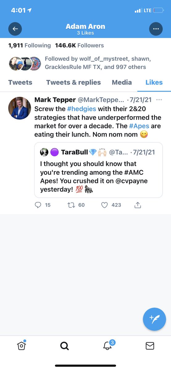 iAnonPatriot's tweet photo. YOOO THIS IS @CEOAdam ONLY LIKED TWEET!! THIS IS BULLISH AFF!! 😁😁😁😁😁 

$AMC #AMC https://t.co/9kj12NylGt