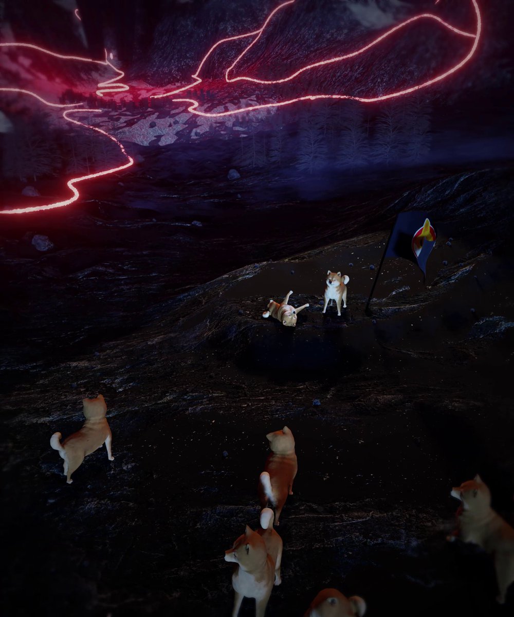 alethia_cs's tweet photo. A few stills from my #NFTwars #TeslafanVsShiba submission on @refinableapp 

I tried convey the contrast between the fun, playful group of Shiba's, &amp; the scale &amp; power of a utility coin like @teslafantoken  that aims to use AI to connect people &amp; sustainable energy

#NFT #3dart https://t.co/pt9fcxsywB