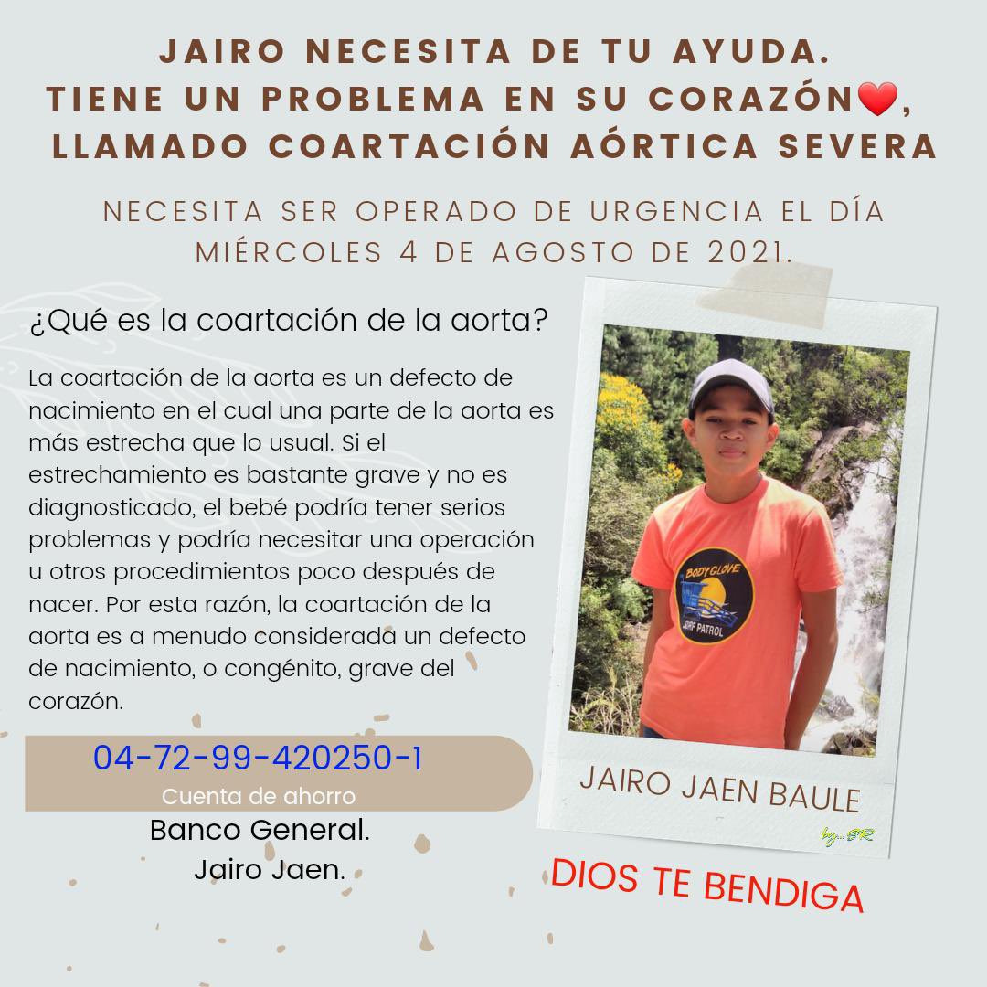 Oremos por la salud de Jairo con Fe en que todo saldrá bien con la ayuda de Dios, los especialistas y ustedes. Apoyemos a Jairo!!!