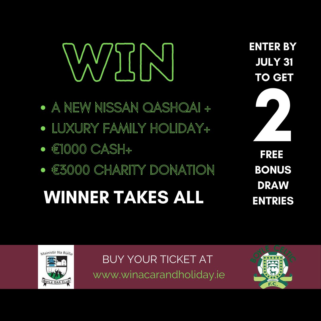 WinaCarHoliday1's tweet photo. BUY BEFORE MIDNIGHT!
Tickets bought today for our Main Draw get free entry to 2 Bonus Draws for @HastingsHotels voucher and Sports Bundle. Buy online at https://t.co/BOCTQFvSwV #allirelandchampionship @TyroneGAALive @MayoGAA @Kerry_Official https://t.co/3uy08sbPWu