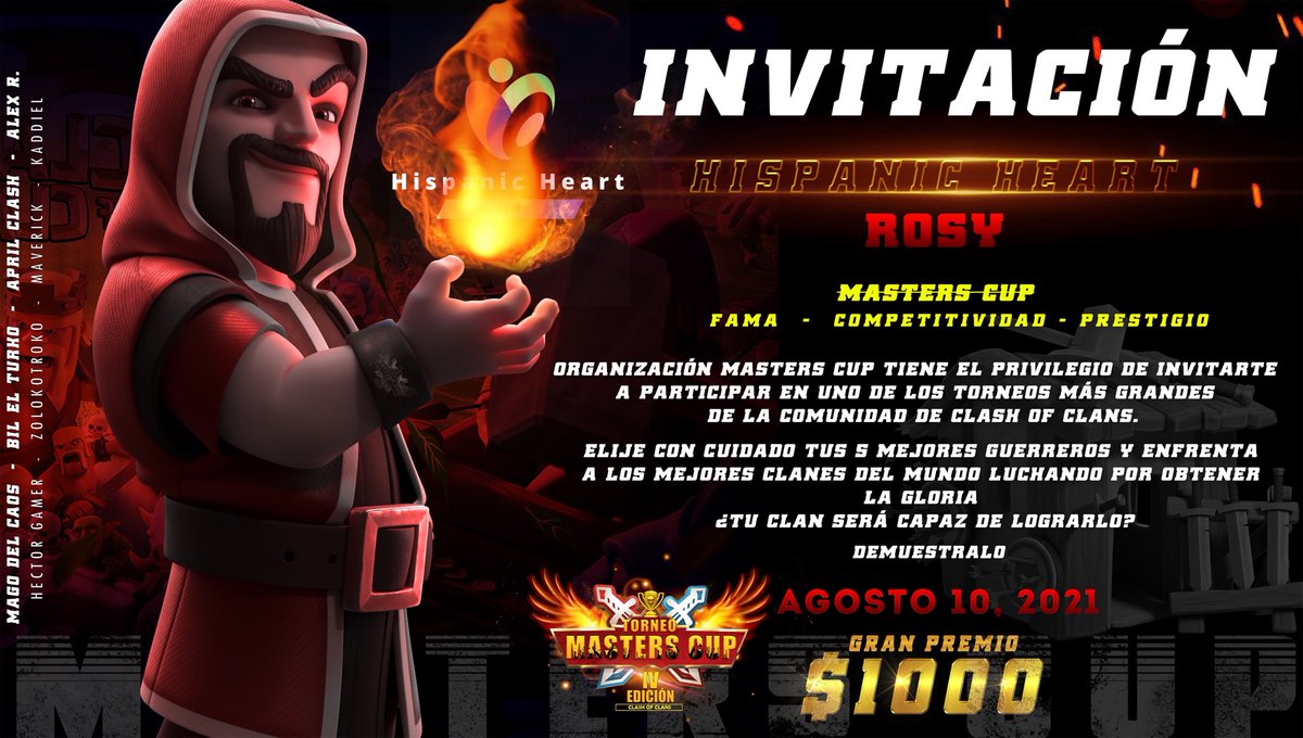 Un placer de ser invitados a este gran torneo gracias <a href="/MastersCup2021/">MASTERS CUP</a> <a href="/Bil_malt/">BIL TRK COC</a> y con mucha emoción de empezar como representante de este nuevo equipo 🔥❤️ y familia <a href="/HHunters_coc/">HispanicHunters</a>