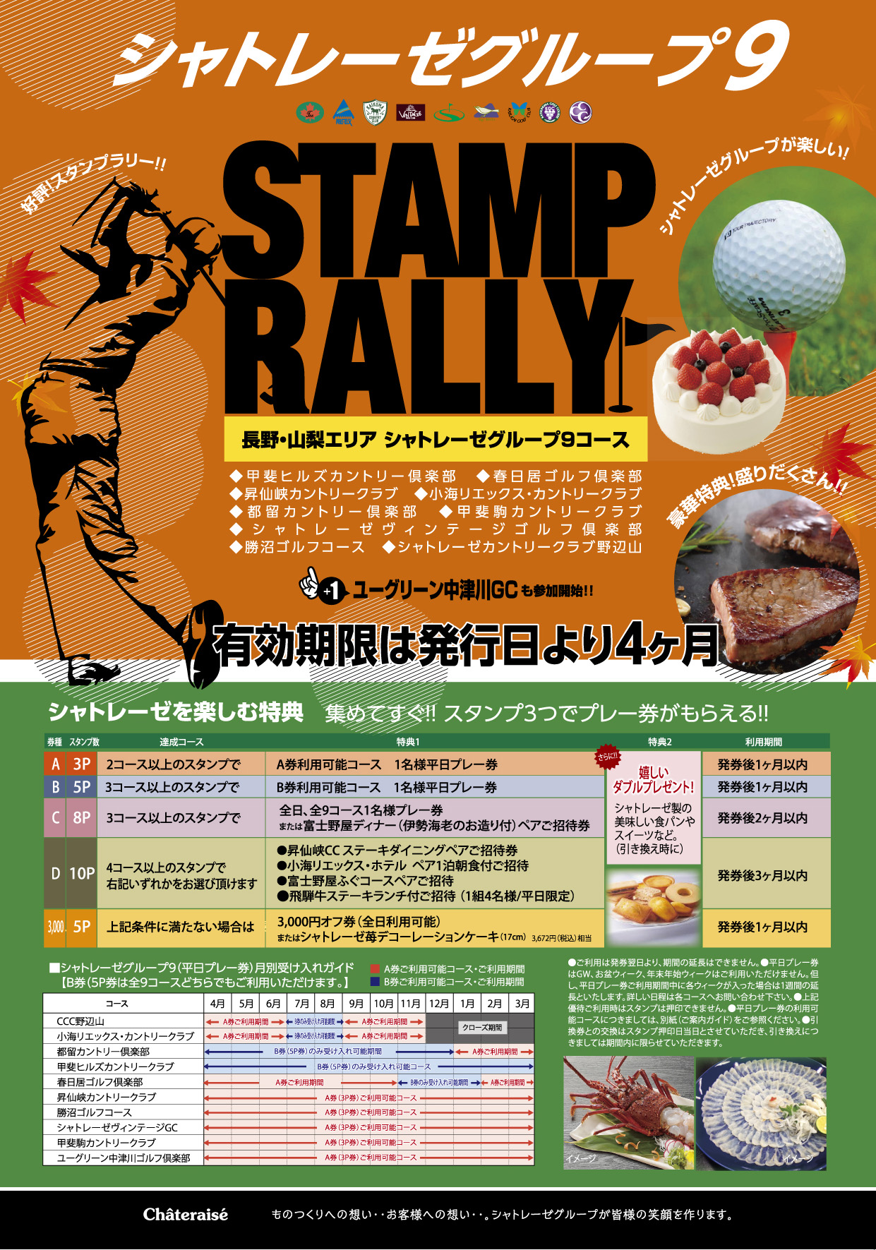 シャトレーゼグループゴルフ場 1ラウンドご招待券 1組4名様まで 全国16ヶ所使用可能 セルフプレー シャトレーゼグループのゴルフ場を1ラウンド1組4名様無料券2