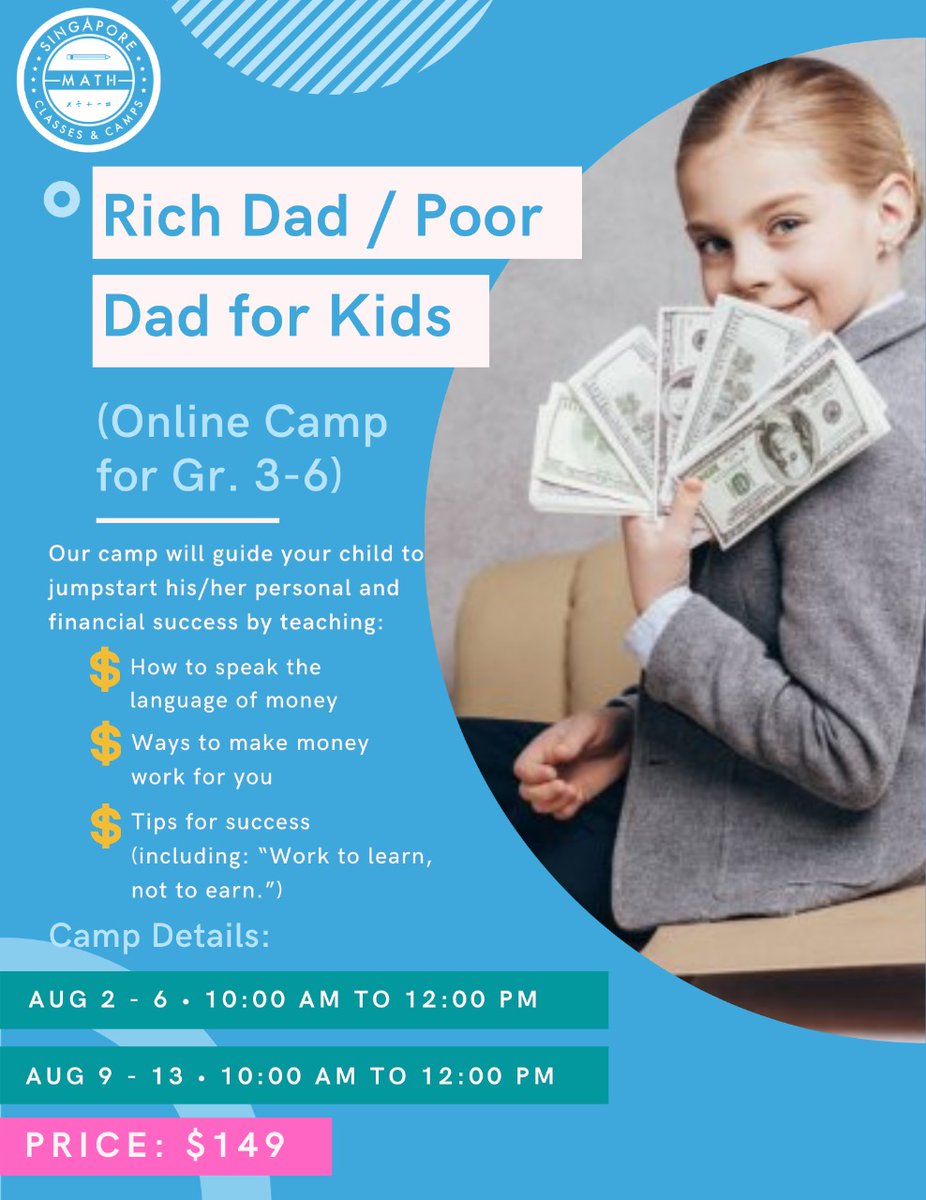 SingaporeMath's tweet photo. Online  Camp for Grade 3-6 
Enroll Now!!

August  2 - 6:
Registration - https://t.co/DK6hNlYd1z 

August 9 - 13:
Registration (thru RRISD)  - https://t.co/7NqnnmFvmu

#FinancialSuccess
#WorkToLearn
#OnlineCamp https://t.co/R0avDTdtsF