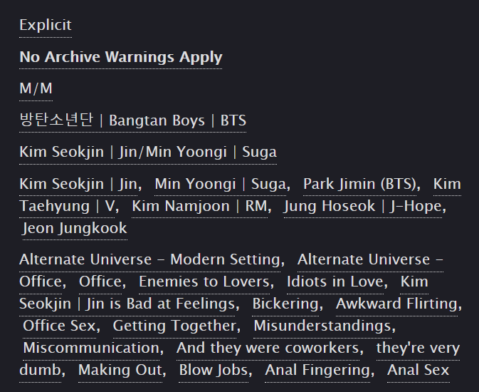 I was so excited when <a href="/kathurryn/">moved.</a> chose me to write her a fic for her win at the <a href="/hyunglinefest/">Hyung Line Fest: PERMANENTLY CLOSED</a> comment bingo! Yoonjin office coworkers in suits were requested. So here's 11k of enemy idiots to lovers, which was a joy to write! I hope you enjoy it! 💜💜💜
archiveofourown.org/works/32914429