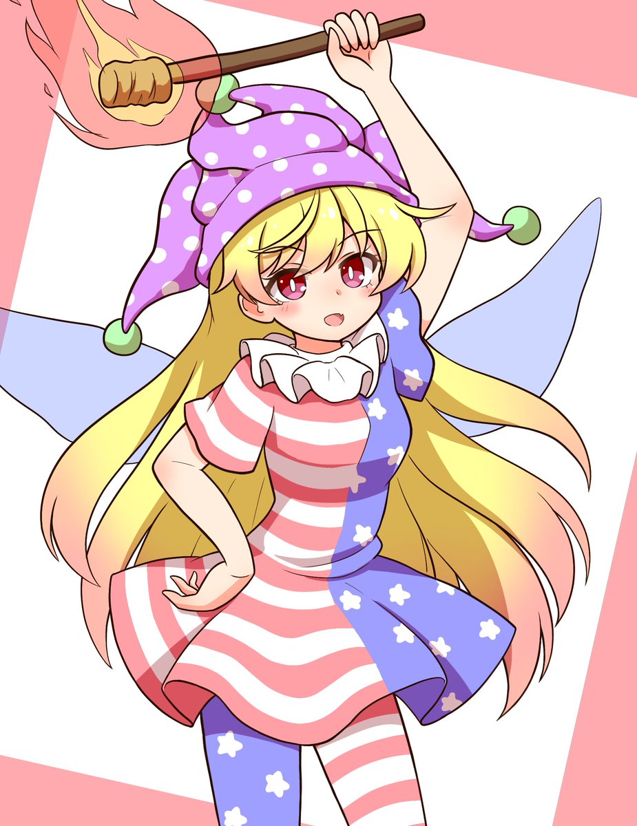 clownpiece 1girl solo long hair hat blonde hair wings fairy wings  illustration images