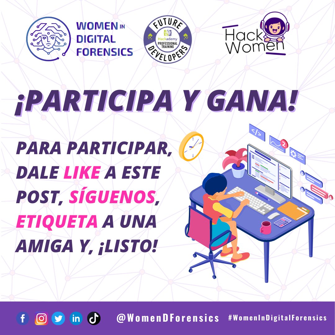 ¿Quieres ser una developer🤓👩‍💻?
¡De parte <a href="/hack_women/">Hack.Women</a> Tenemos 3 becas para ti! Donde podrás aprender todo lo necesario para ser developer!
Etiqueta a una amiga en los comentarios y comienza a participar 👇👇👇 
#womenindigitalforensics #análisisforensedigital #digitalforensics