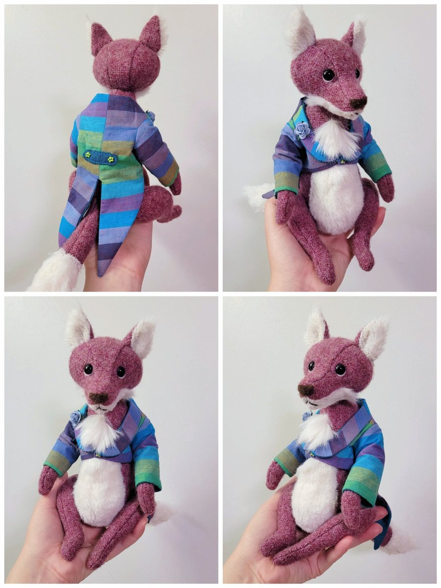 I had fun making this Dapper boy! Was just a project for myself,  I was too inspired by this artist's pattern!  He's made with handwoven Irish wool that I felted a bit, and tissavel fur. Pattern by etsy.com/shop/TeddyFami… #artdoll