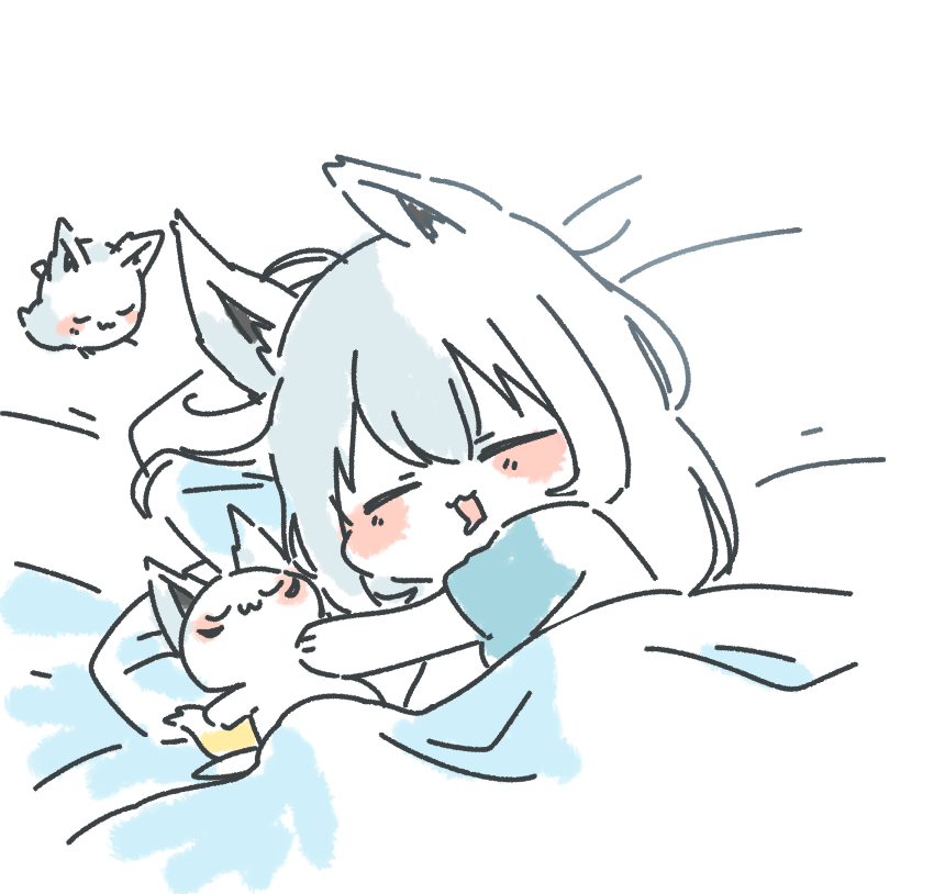 shirakami fubuki 1girl animal ears fox ears fox girl sleeping white hair hair between eyes  illustration images