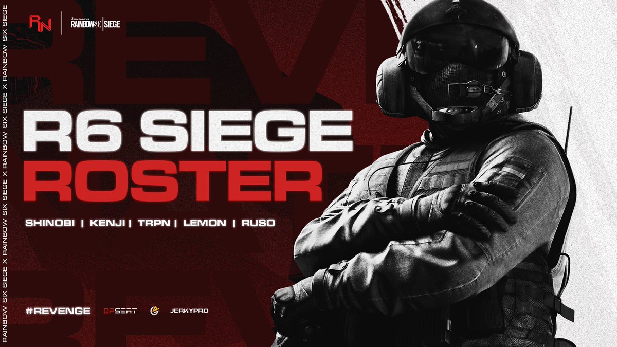 RvnGNation's tweet photo. We're very proud to announce our new R6 Academy Roster to the Revenge Nation family. To see them in action, come watch them live in their debut match against @ArrivalSeven. https://t.co/Vv8INpGZez

@Shinobi_GL
@lemon_jams
@trpn_lckn
@Kenji_R6
@rusoR6 
@DankStar5 (Coach) https://t.co/wrP4OYN3sI