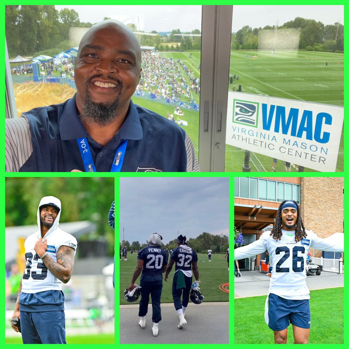 BigRayRoberts's tweet photo. #BigRaysGarageGrind “@Seahawks Training Camp Edition” Did a live stream broadcast at Hawks camp today. Lots of energy from the #Seattle12 and players. @ccarson_32 @Prez Ryan Neal, @pennyhendrixx https://t.co/ixczB89Mzo