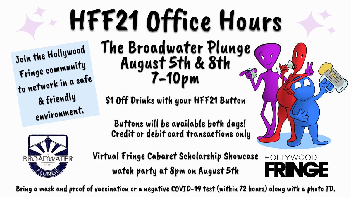Virtual Fringe Cabaret will present the #HFF21 Scholarship Showcase on Thursday, August 5th starting at 8pm PT with a public screening at our Office Hours event taking place at <a href="/ThePlungeLA/">The Broadwater Plunge</a>! Get all the event details here: fb.me/e/1lldUy0oG