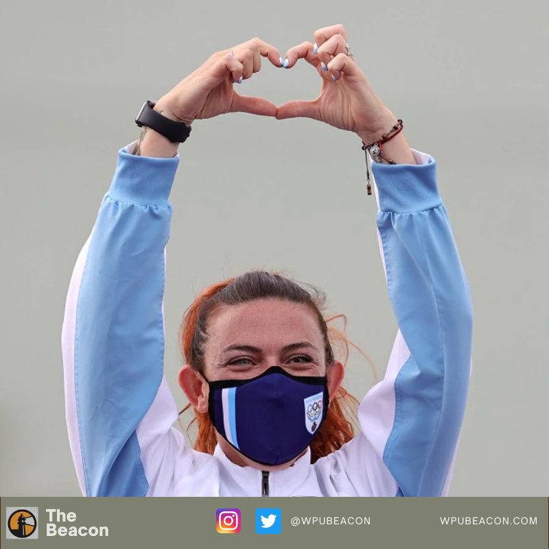 WPUBeacon's tweet photo. "This is the first medal for me and for my country. We are a small country but very proud," Perilli said. "They [country] are for sure going crazy, crying. I don't know, but for sure now they are." 
#Shooting - Women's Trap
#Olympics #Tokyo2020 #OlympicGames #AlessandraPerilli https://t.co/cgl269MGE6