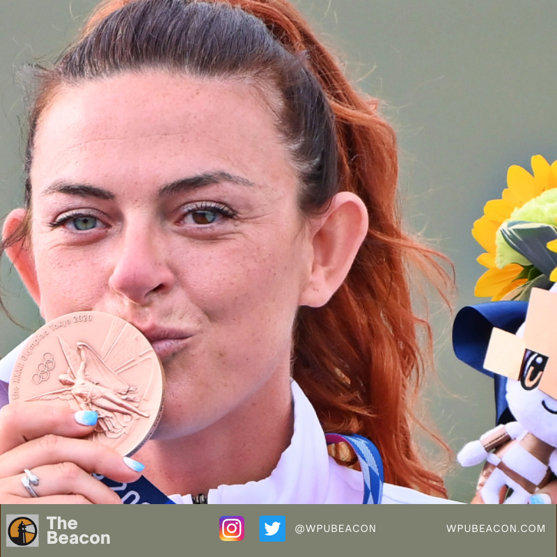 WPUBeacon's tweet photo. "This is the first medal for me and for my country. We are a small country but very proud," Perilli said. "They [country] are for sure going crazy, crying. I don't know, but for sure now they are." 
#Shooting - Women's Trap
#Olympics #Tokyo2020 #OlympicGames #AlessandraPerilli https://t.co/cgl269MGE6