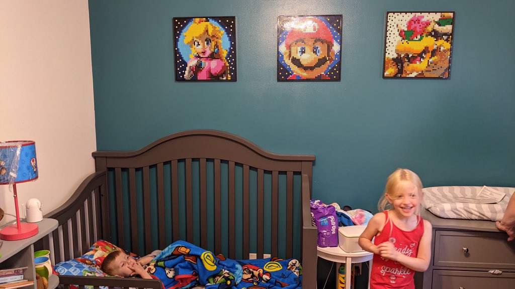 DianeBHatfield's tweet photo. This birthday boy ❤️’s everything #Mario and everything #lego  Soooooooo of course his Mom and Dad designed and built some special #legooriginal @JaredHatfield  #legoart https://t.co/aVmWXe7zQt