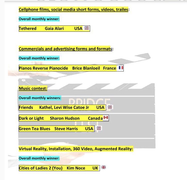 FestBridge's tweet image. Winners for the month of July 2021 and projects moving forward into Annual competition. Congrats!