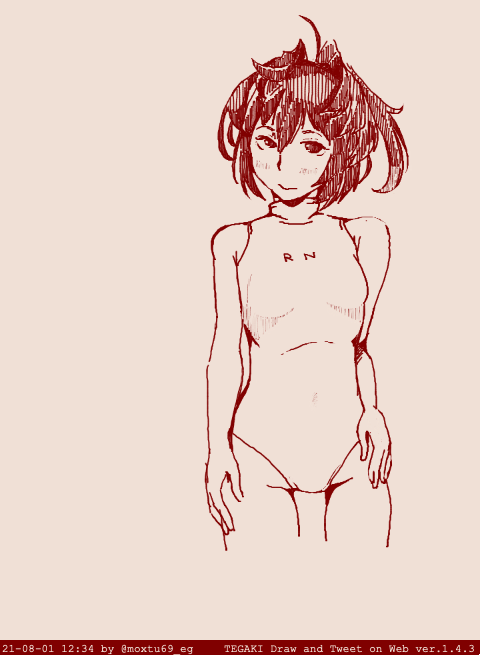 昔なんか首まである水着流行ったような気がするんだよね #tegaki_dt 