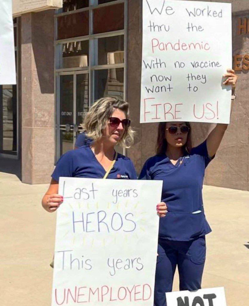 Heroes then heroes still. Sadly your heroism doesn’t suit their narrative anymore…

Proud of you nurses for standing your ground🇺🇸🇺🇸