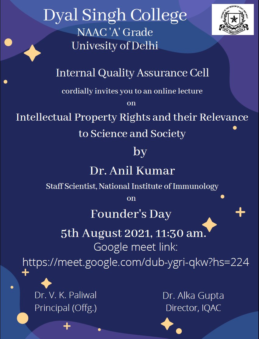 Delivering a talk on IPRs at Dyal Singh College, New Delhi @UnivofDelhi @DSC_DU @biology @science @IPRs @Biotechnology @DBTIndia @NImmunology @ICGEB @Biotech4India @unescorcb @THSTIFaridabad