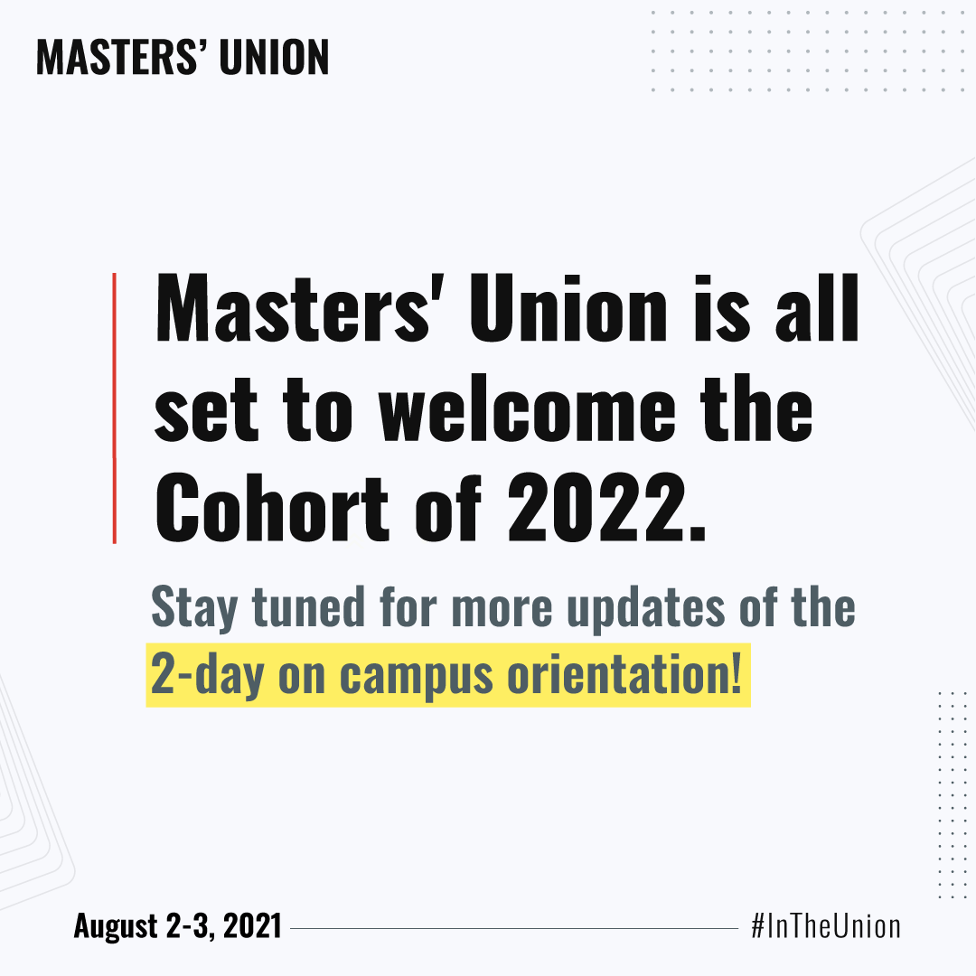 themastersunion's tweet photo. Masters’ Union is all set to welcome aboard the Cohort of 2022 as we embark on this splendid journey of ours. Stay tuned for more updates on all that’s happening at the 2-day on-campus orientation program on August 2 & 3, as we all get together #InTheUnion. https://t.co/xwKoH6klmU