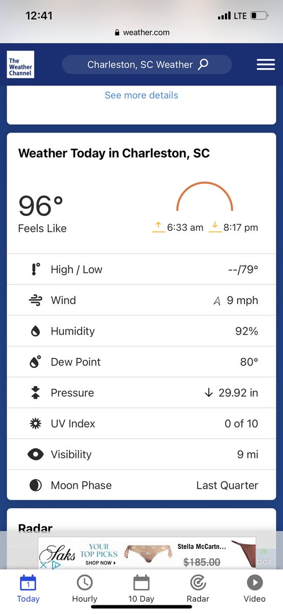Hpugh_23's tweet photo. It’s 12:30 at night. Why is it this hot in Charleston???? https://t.co/NHl6Qzt4Yr