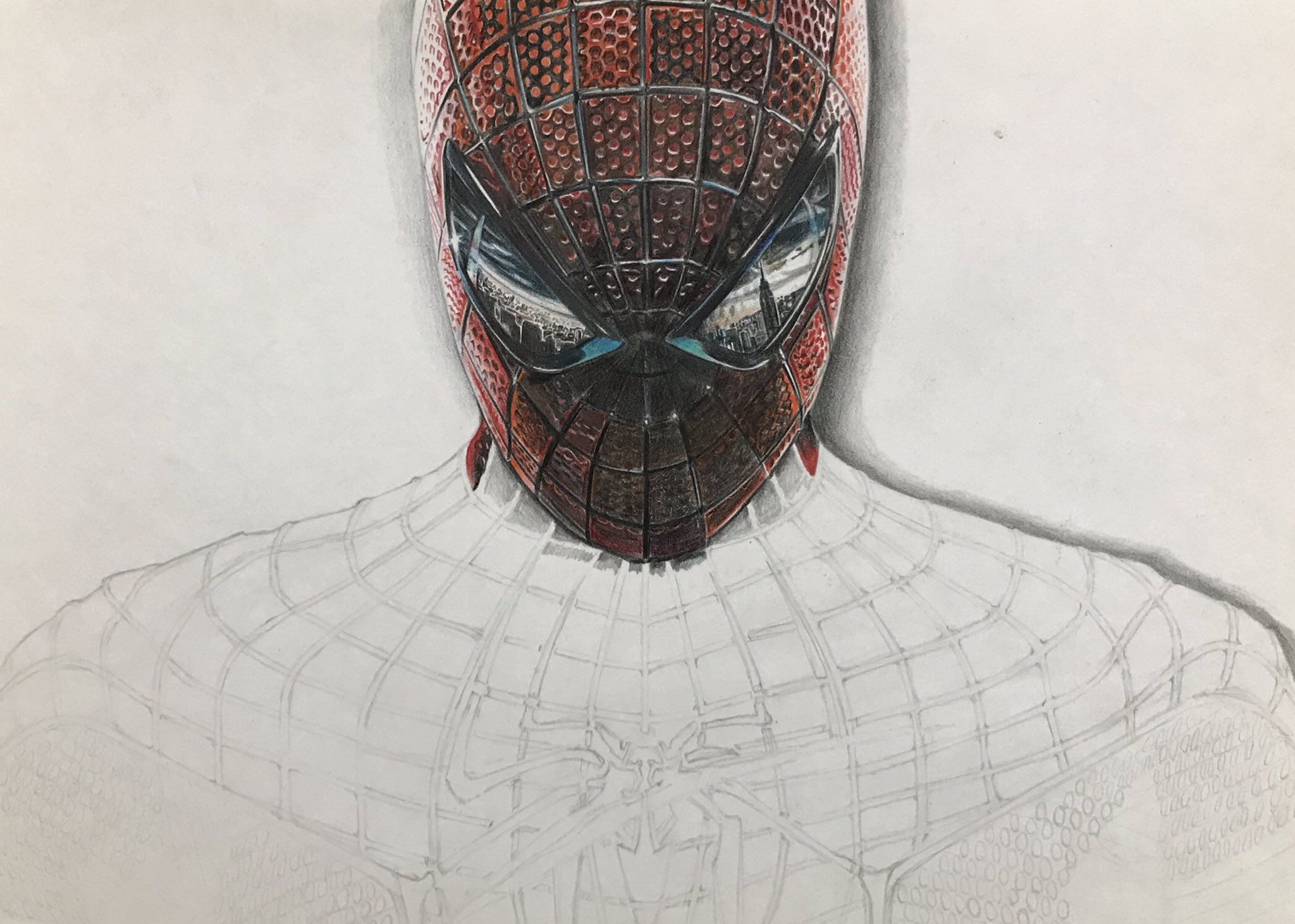 Taka アメイジングスパイダーマン模写 おかげさまで 100いいね越えました 記念と言っちゃなんですが 当時のメイキングでも載せておこうかなと思います この絵は背景だけコピックの黒を使いました アメイジングスパイダーマン 模写 色鉛筆