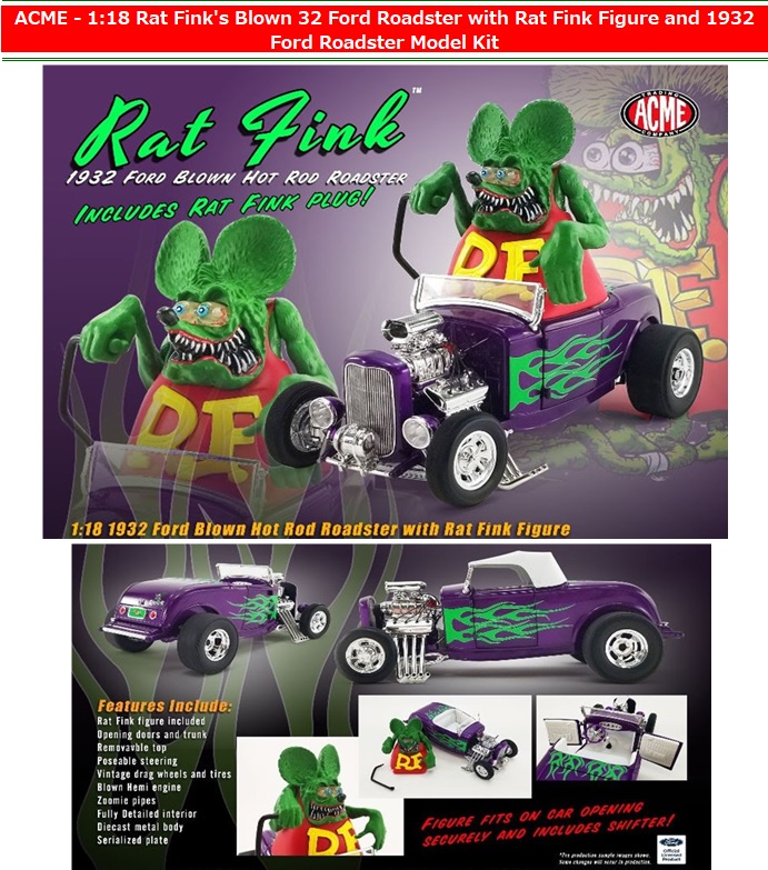 RAT FINK ロードスター Amazon | ACME 1:18 RAT FINK 1932 FORD BLOW HOT ROD ROADSTER with