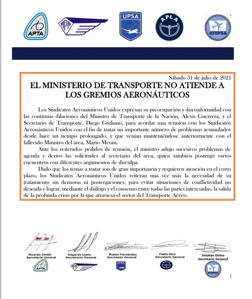 APAERONAUTICOS's tweet photo. EL MINISTERIO DE TRANSPORTE NO ATIENDE A LOS GREMIOS AERONÁUTICOS https://t.co/YrpPjfBtzC
