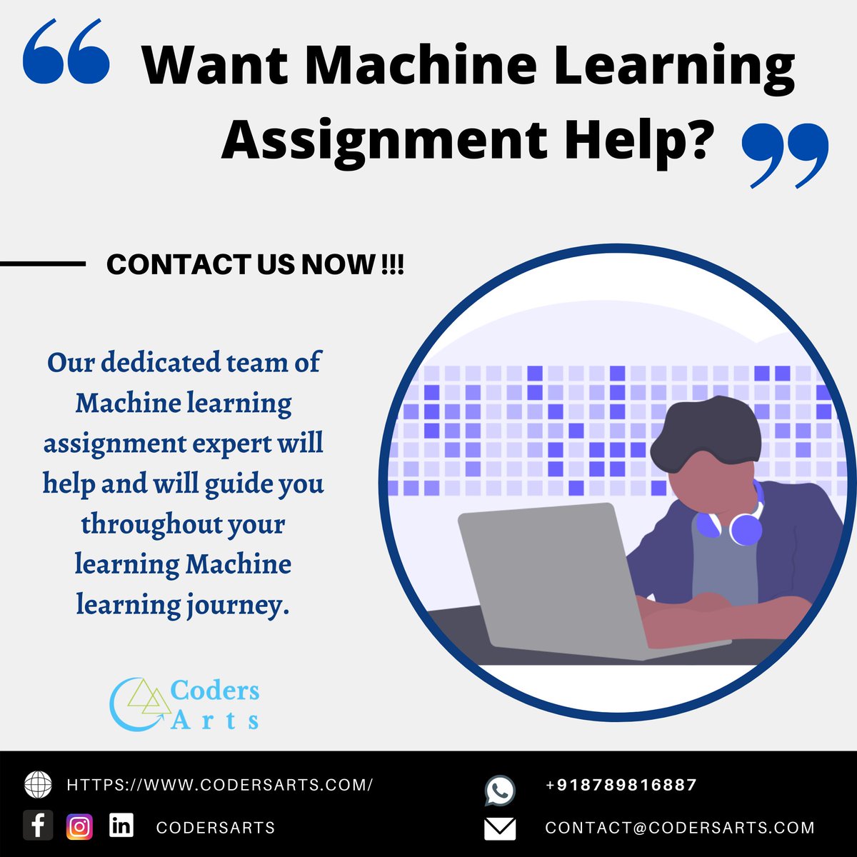 CodersArts's tweet image. Our team of ML assignment experts will help and will guide you throughout your learning journey.
Contact us now !!!
Whatsapp : (+91)8789816887
Email: contact@codersarts.com
Website: codersarts.com
#machinelearningassignmenthelp #programmingassignmenthelp #codersarts
