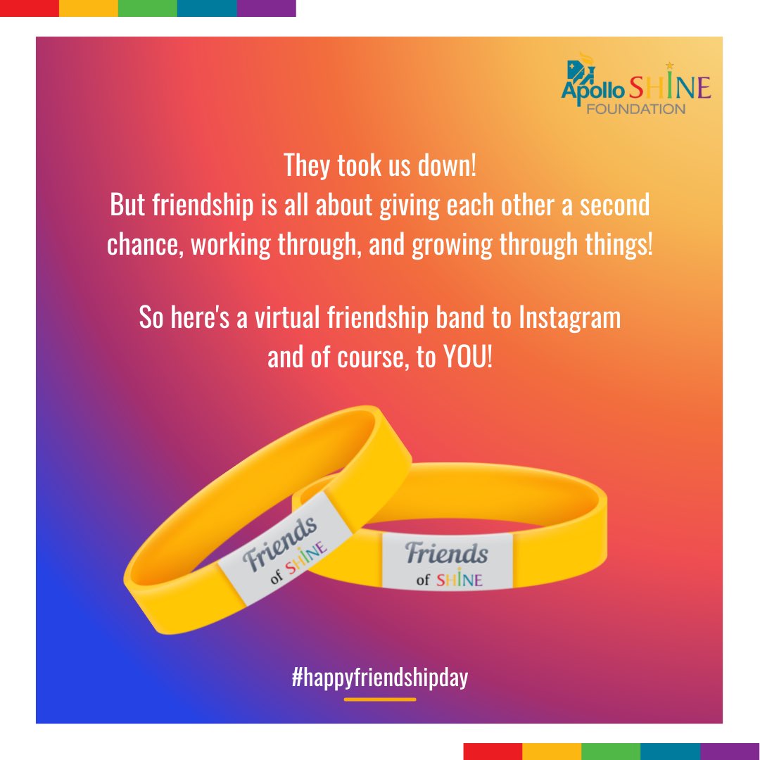 Wishing a very #HappyFriendshipDay to our student members, teachers, principals, partners, parents, grandparents, and to @instagram 💛 P.S We are back on Instagram with a new account. #apolloshinefoundation #keepindiahealthy #campushealth #apollohospitals #healthcare