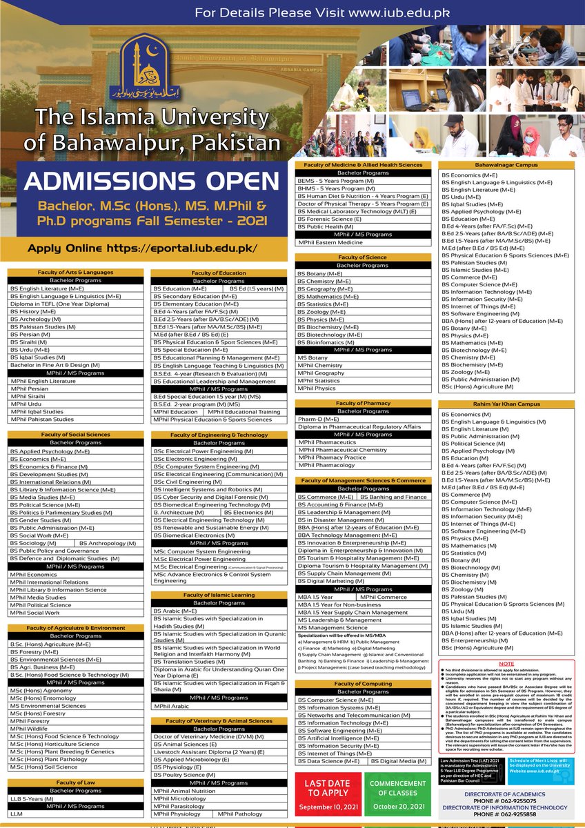 theiubwp's tweet photo. Admissions open for Bachelor, https://t.co/1aQQipp4VK (Hons.), MS, M.Phil &amp; Ph.D programs for Fall Semester 2021.

For Online Apply: https://t.co/sEpsZr9B3I
For Details Please Visit: https://t.co/UK1EmzICye https://t.co/aYWLioUy77
