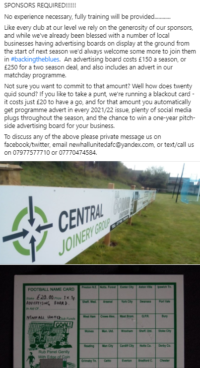 NewhallUtdFC's tweet photo. SPONSORS REQUIRED!

No experience necessary, full training will be provided.....

Please see picture for more info on how to get involved in #backingtheblues https://t.co/5DuCUQA9X3