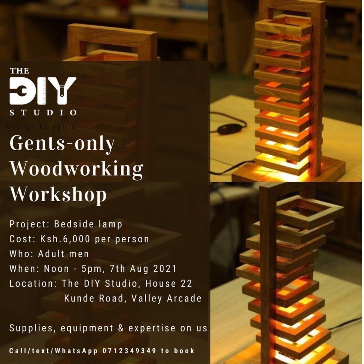 theDIYStudioKe's tweet photo. Gents-only Woodworking Workshop
We have not forgotten the gents 😀😀😀. 
Our dear sons, husbands, brothers &amp; friends, this one is for you. Join us on 7th Aug to construct this woodworking &amp; electrical bedside lamp project.

Note: No prior woodworking experience is required. https://t.co/95u1cY2cfW