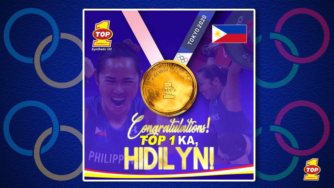 Top1OilUSA's tweet photo. Congrats to Hidilyn Diaz for winning the first-ever Olympic gold medal for the Philippines. And thank you to the TOP 1 team in Manila for coming up with a creative image to recognize and celebrate Hidilyn’s historic and truly inspirational achievement.  

@top1oilph https://t.co/ELeMitVYRb