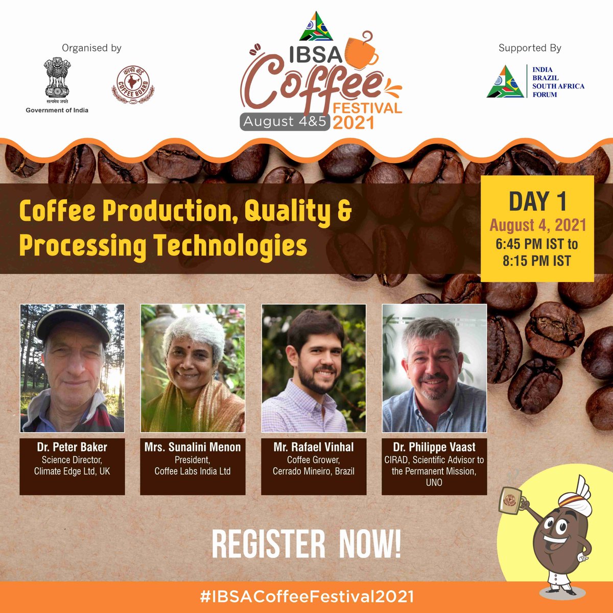 CoffeeboardI's tweet image. Have a look at our Day 1 #ImpactSpeakers at #ConferenceSession- Coffee Production, Quality &amp;amp; Processing Technologies at #IBSACoffeeFestival2021. Don’t Miss! Register Now at bit.ly/3BzLNAM