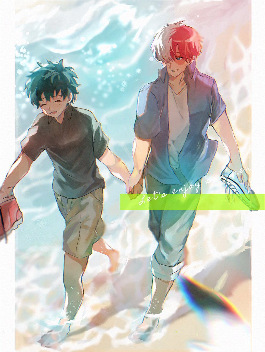 midoriya izuku ,todoroki shouto burn scar 2boys multiple boys male focus scar red hair white hair  illustration images