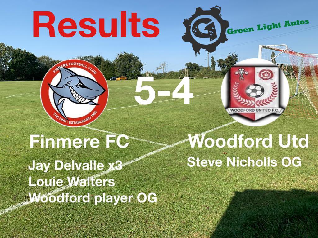 Finmere FC had a hard fought victory against Woodford United yesterday, the final score finishing 5-4.

Jay Delvalle grabbed his first hatrick on his return to the club, Louie Walters x1 and an OG.

Steve Shinicholls assisted with an OG by shin rolling one right into our own net.