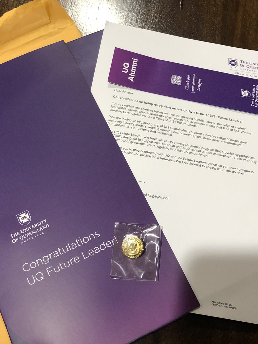 I feel so honoured to be recognised as one of UQ’s Class of 2021 Future Leader.
Being part of this program will contribute greatly to my professional alumni development. I really appreciate this opportunity! 😊