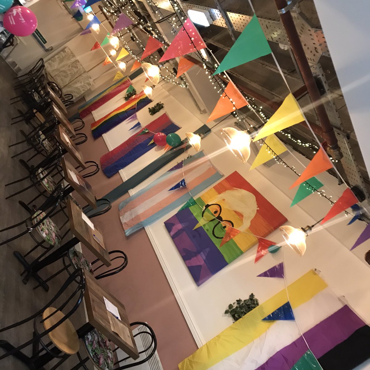 Flags and more bunting up for the Flamingos Pride Party today! Brunch from 10am & a live DJ (@bleedingobvs hosting ) from 3-7pm! Lots of rainbow cake on standby too 🌈😉Can’t wait to see you all! #lgbtleeds #queerleeds #leeds #leedspride #pride