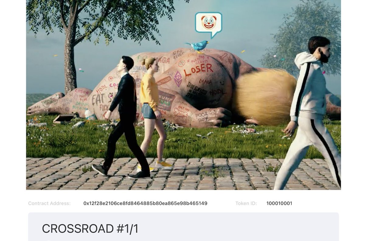 imling19's tweet photo. #HuobiMyFavouriteArtist 
Artist Beeple 
Crossroad ($6.6 MILLION). This is a photo with an anti-Donald Trump message. it's so beautiful
@vumai121

@RandellRandel2

@Lam22661243Lam https://t.co/v79zSyt3Zm