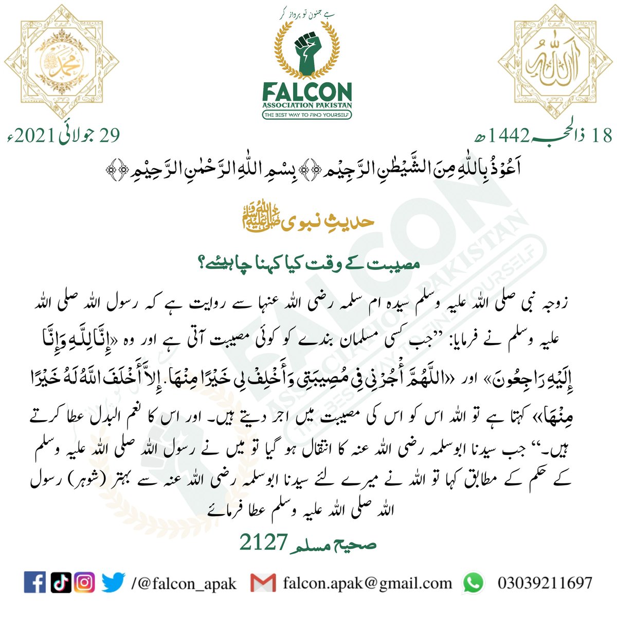 falcon_apak's tweet photo. #hadeesSahiMuslim #MuhmmadSAW #hadeesMubarak #hadeeseNabvi #hadeesno2127
#FollowIslamicways #falconassociationpakistan #FAP #Islam #FirstbookQuran #FollowMuhammadSAWSteps #Wearemuslim #hadeesoftheday https://t.co/IPgPiK8rYP