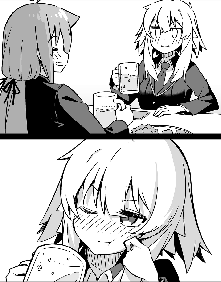 【今回のよく見て欲しいところ】
(上)ほろ酔い状態の二人🍺
(下)不満げな同期ちゃん 