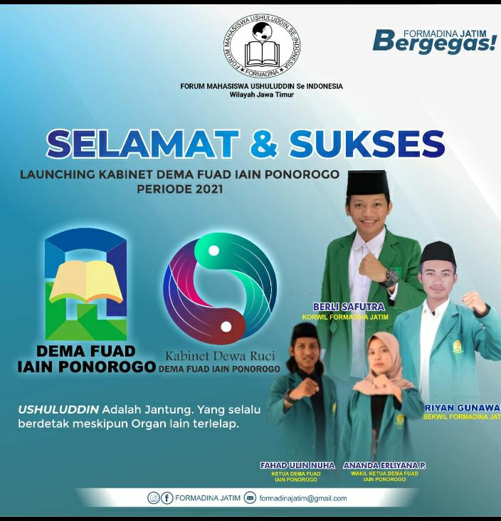 demafuad_iainpo's tweet photo. Selamat dan Sukses atas terlaksananya launching kabinet Dema Fuad IAIN PONOROGO periode 2021
#iainponorogo 
#formadina
#demafuad
#ushulludin
#Bem
#DEM https://t.co/mOMjlzTF2c