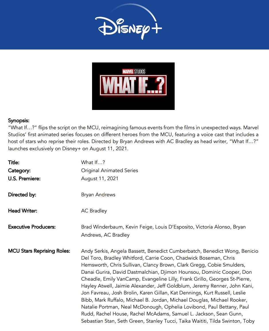 Official #DisneyPlus Fact sheet shows Benedict Cumberbatch is reprising his role as #DrStrange (Voice) in Upcoming #Marvel animated Series #WhatIf along with Chadwick Boseman, Chris Hemsworth and Many Big Names..

11 August 2021.

(Read : https://t.co/TZO3Ve6xdv ) https://t.co/eWzJSLNkrh
